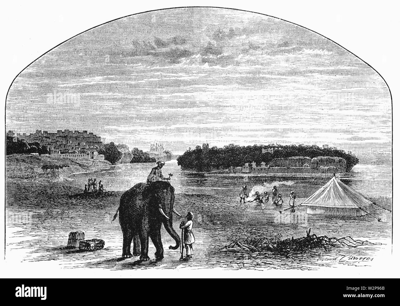 Una vista del fiume Indo. La campagna indiana di Alessandro Magno iniziò nel 326 A.C. Dopo aver conquistato l'impero achemenide di Persia, il re macedone (e ora il grande re dell'impero persiano), Alexander, ha lanciato una campagna nel subcontinente indiano nell attuale Pakistan, parte di cui si sono formati i territori più orientale dell'Impero Achaememid a seguito della conquista achemenide della valle del Indus (VI secolo a.e.v.). La logica di questa campagna è di solito ha detto di essere Alexander il desiderio di conquistare tutto il mondo conosciuto, che i Greci ritenevano chiuso in India. Foto Stock