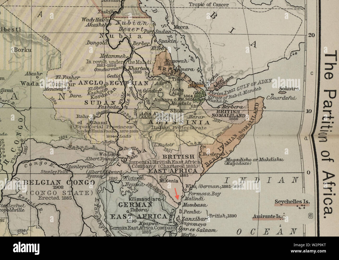 1911 Mombasa dettaglio mappa partizione dell Africa da William Pastore BPL M0612008 Foto Stock