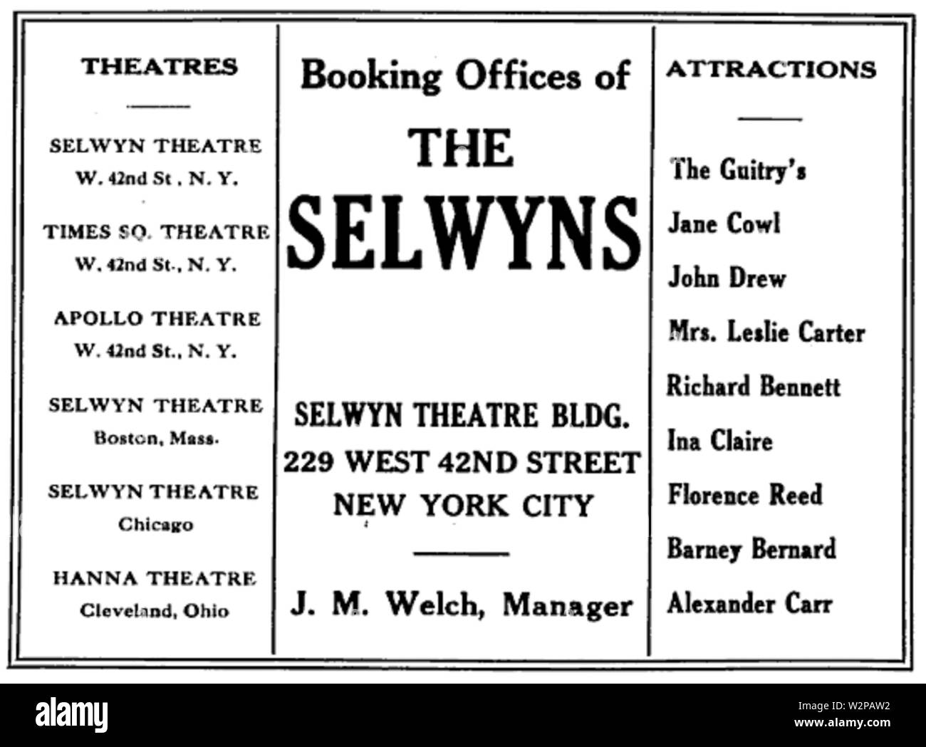1921 Selwyns NY annuncio Foto Stock