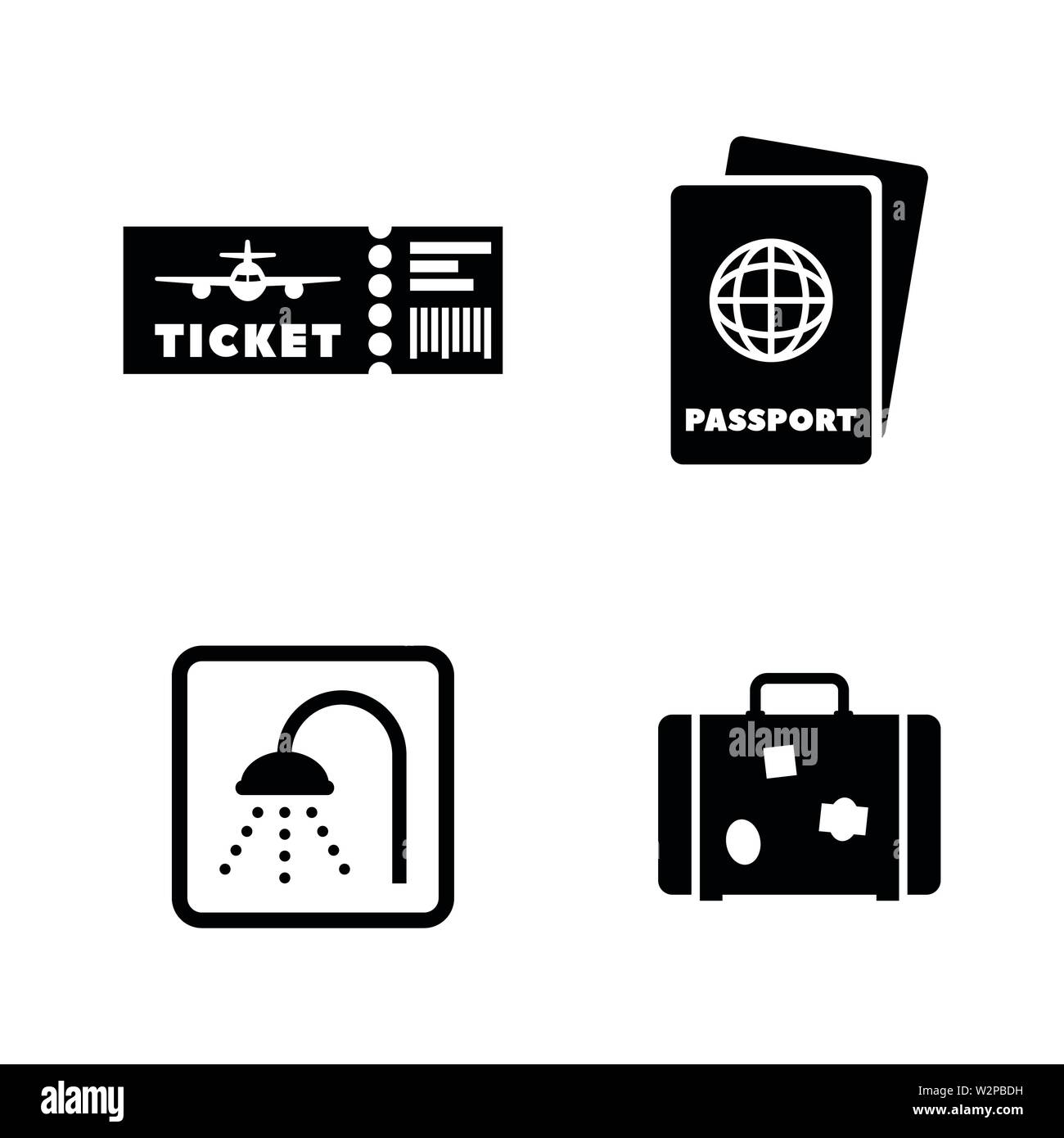 Aeroporto. Semplice vettore relativi set di icone per i video, applicazioni mobili e siti Web, stampare progetti e il vostro design. Piatto nero illustrazione su bianco Backgroun Illustrazione Vettoriale