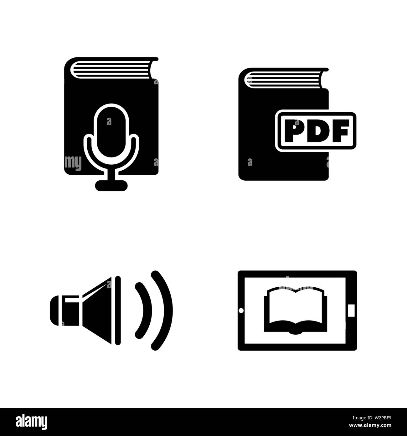 E-book. Semplice vettore relativi set di icone per i video, applicazioni mobili e siti Web, stampare progetti e il vostro design. Piatto nero illustrazione su sfondo bianco Illustrazione Vettoriale