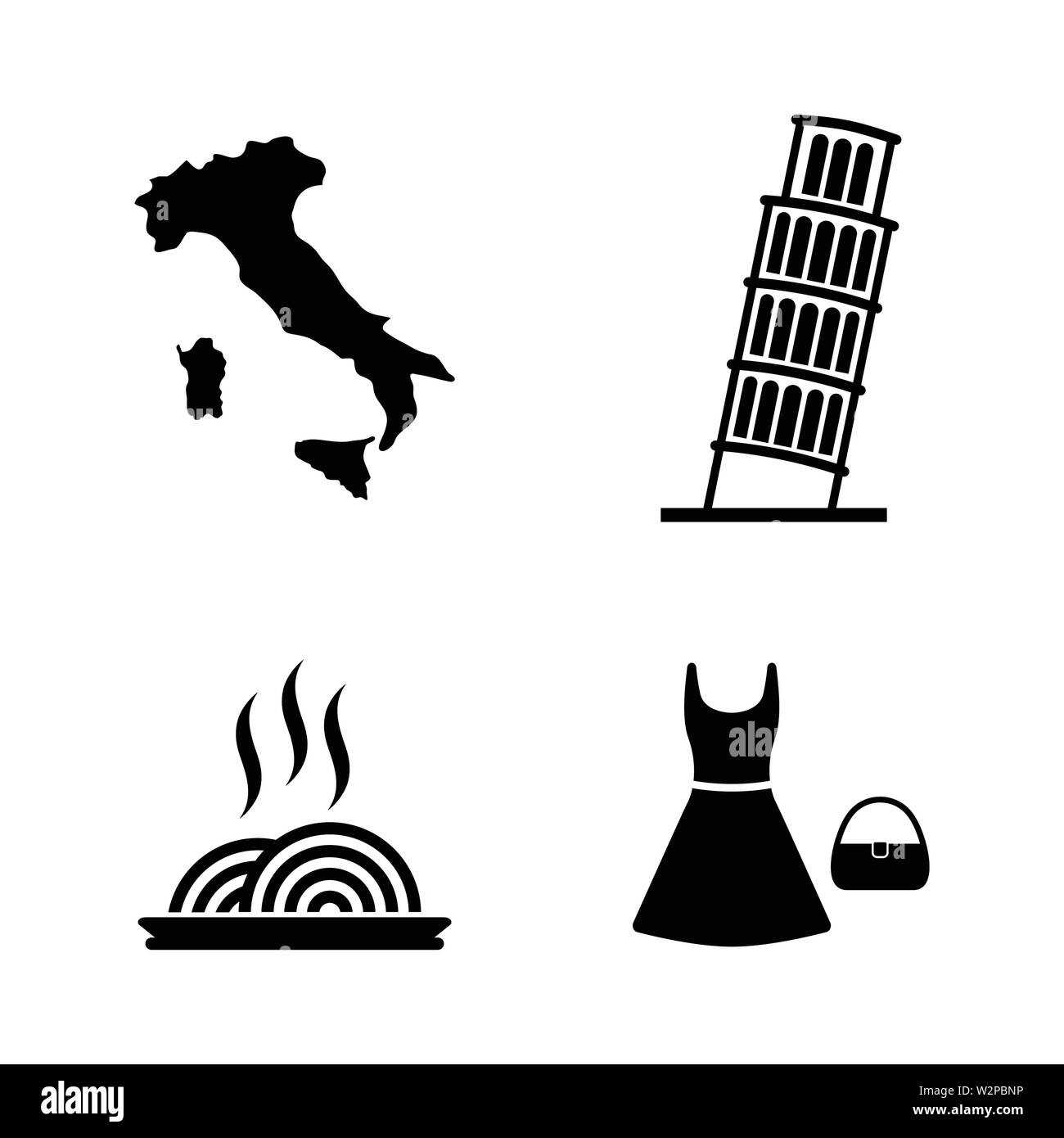 L'Italia. Semplice vettore relativi set di icone per i video, applicazioni mobili e siti Web, stampare progetti e il vostro design. Piatto nero illustrazione su sfondo bianco. Illustrazione Vettoriale