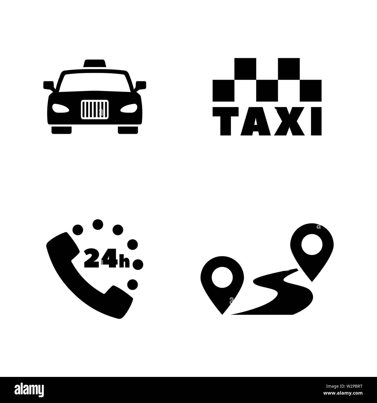 Servizio di taxi. Semplice vettore relativi set di icone per i video, applicazioni mobili e siti Web, stampare progetti e il vostro design. Nero illustrazione piatta sul retro bianco Illustrazione Vettoriale