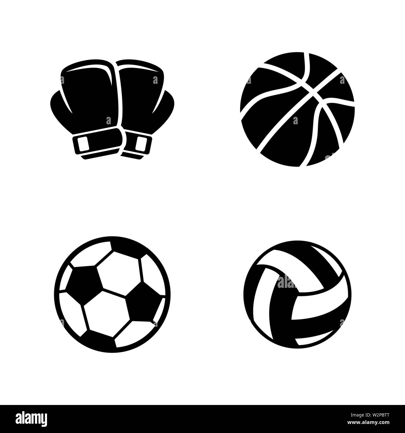 Attrezzature sportive. Semplice vettore relativi set di icone per i video, applicazioni mobili e siti Web, stampare progetti e il vostro design. Piatto nero illustrazione su bianco Illustrazione Vettoriale