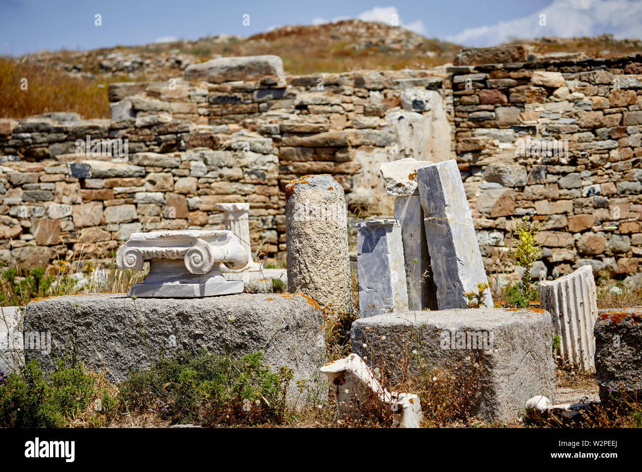 Mykonos, ˈmikonos isola greca, parte delle cicladi grecia, Delos storici e resti archeologici Mykonos, ˈmikonos isola greca, parte della C Foto Stock