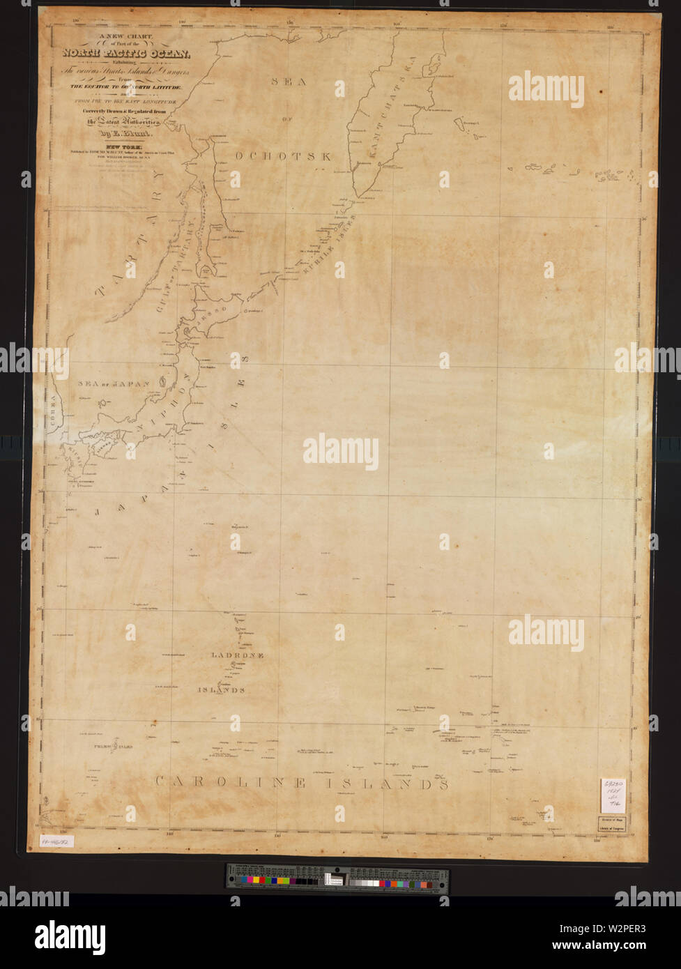 Un nuovo grafico di parte dell'Oceano Pacifico settentrionale espone i vari stretti, isole e pericoli WDL Foto Stock