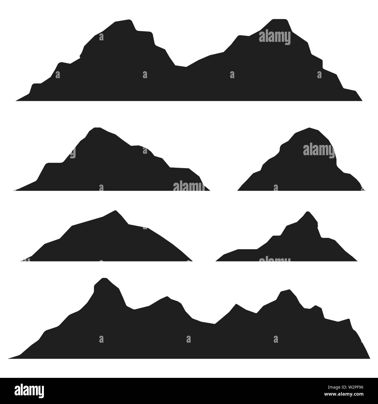 Montagne icon set isolato sul retro bianco Illustrazione Vettoriale