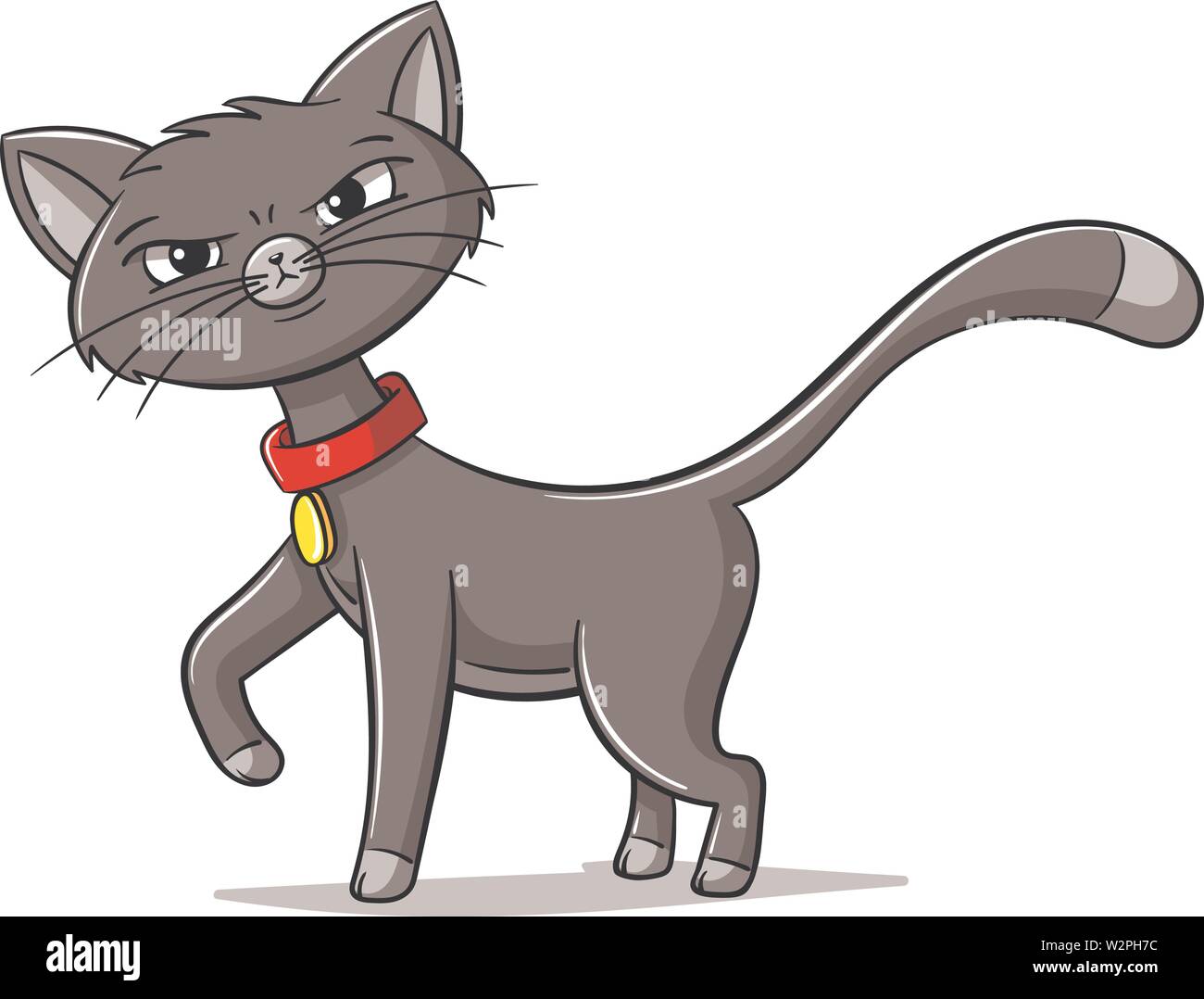 Tagliare cartoon gatto con collare. Disegnare a mano illustrazione vettoriale. Illustrazione Vettoriale