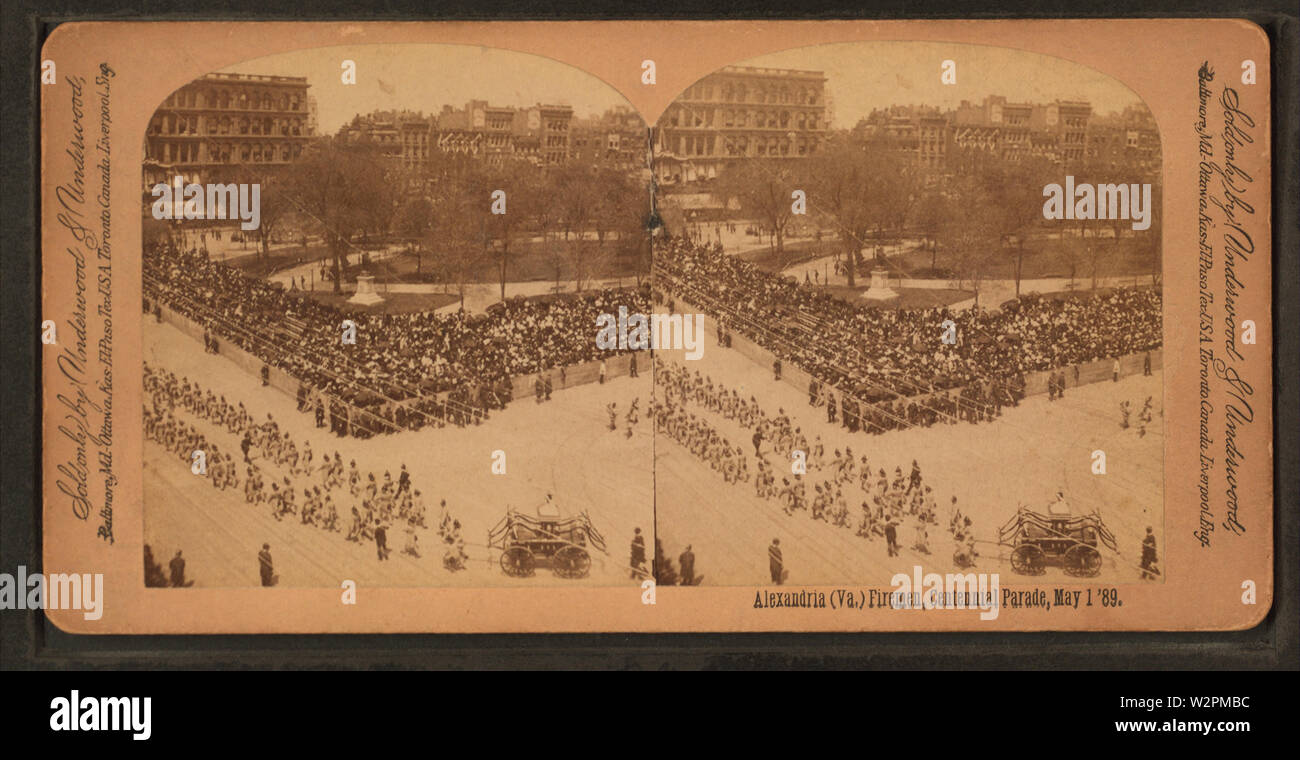 Alessandria (Va) per i vigili del fuoco, Centennial Parade, 1 maggio '89, da Robert N Dennis raccolta di vista stereoscopica Foto Stock
