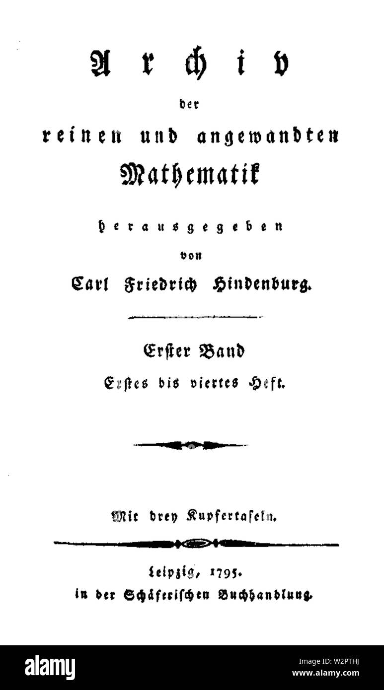 Archiv der reinen und angewandten Mathematik 1795 Titel Foto Stock