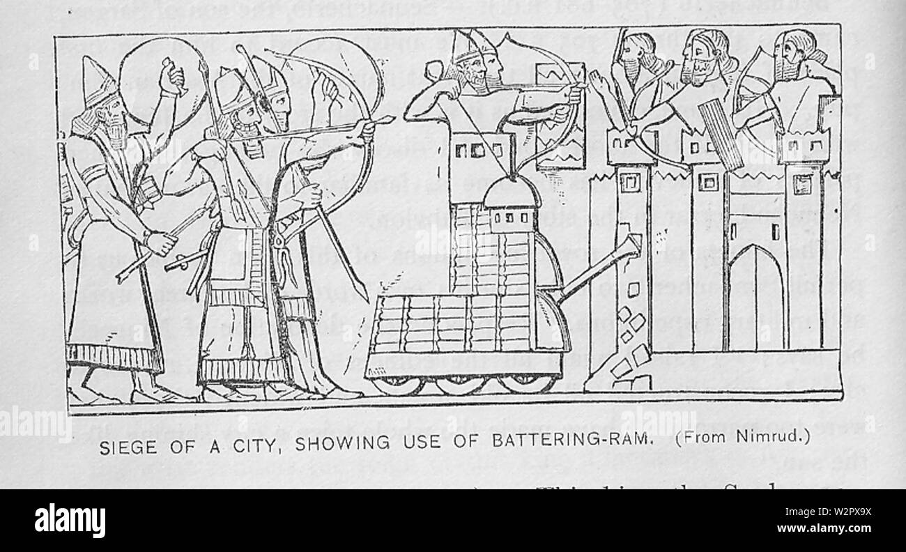 Assiro l assedio di una città che mostra l'uso di percosse-ram Foto Stock