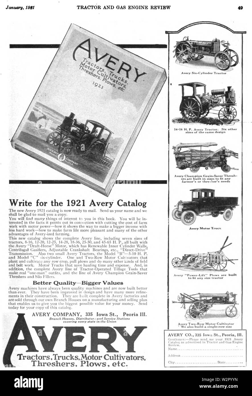 Avery inserzione nel trattore e motore a Gas Review vol 14 n. 1 p49 1921-01 Foto Stock