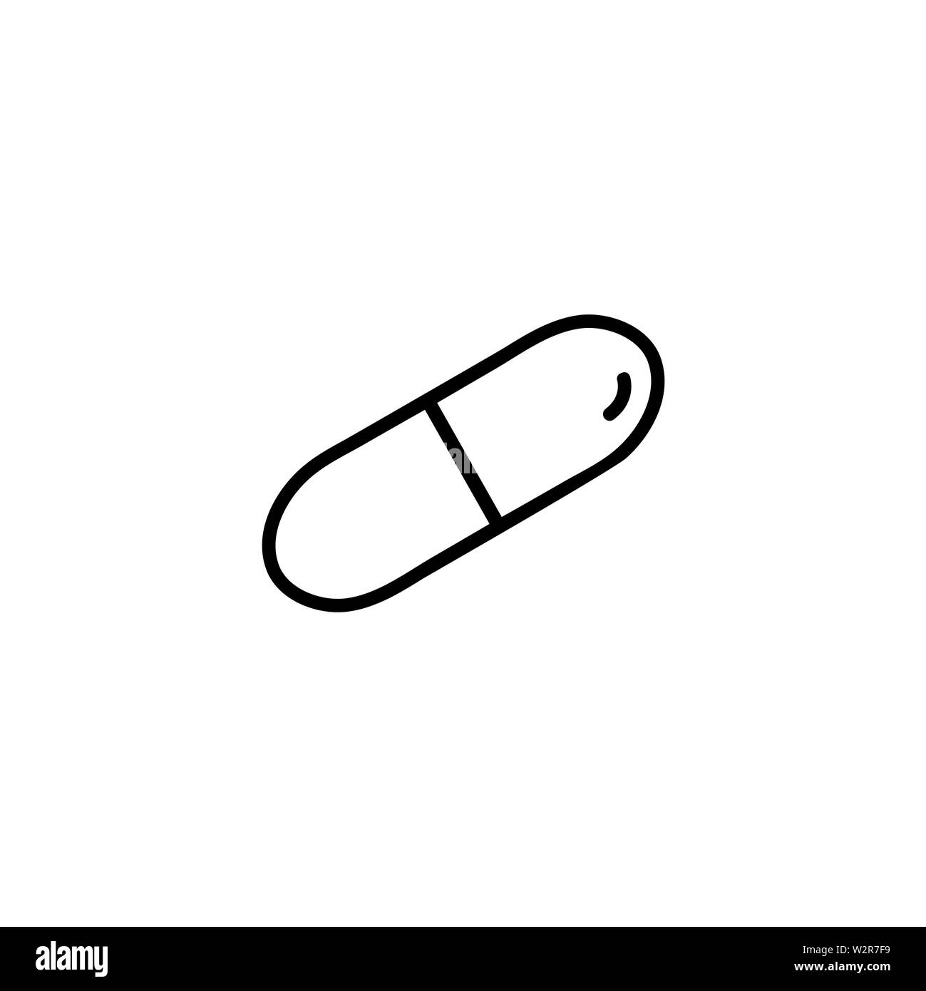Linea di capsule icona nella piana di vettore di stile per le app, UI, siti web. Icona nera illustrazione vettoriale Foto Stock