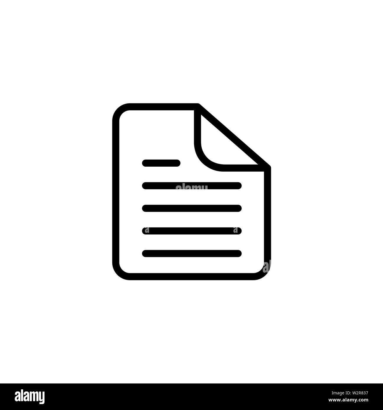 Documento riga icona nella piana di vettore di stile per le app, UI, siti web. Icona nera illustrazione vettoriale Foto Stock