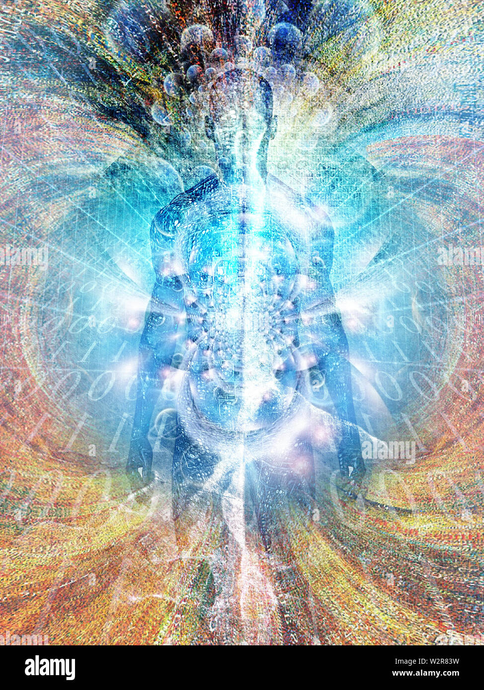 Anima digitalizzata. Spirito emergerà dal codice binario spazio Foto Stock