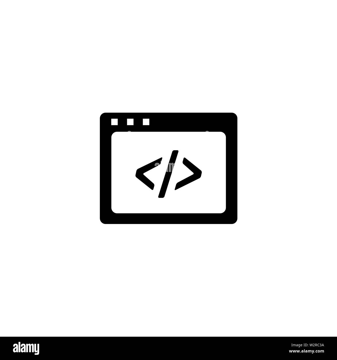 Pagina Web Icona Codice nella piana di vettore di stile per le app, UI, siti web. Icona nera illustrazione vettoriale. Foto Stock