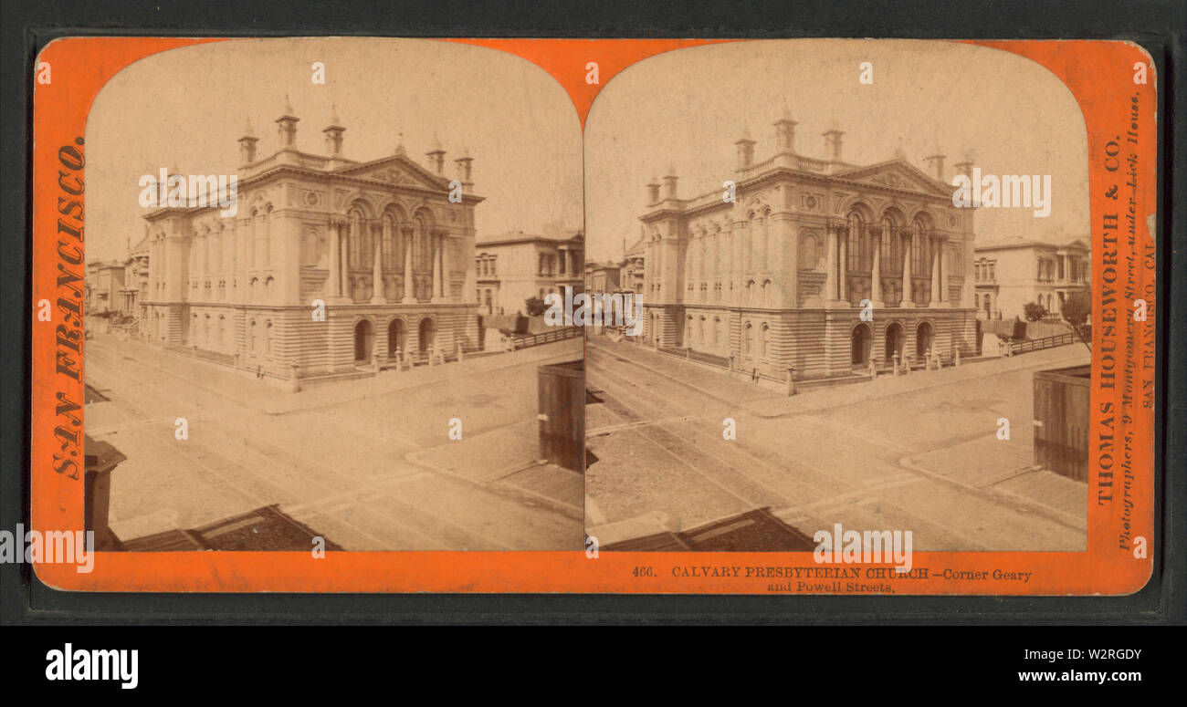 Calvario Chiesa Presbiteriana, angolo Geary e Powell strade, da Robert N Dennis raccolta di vista stereoscopica Foto Stock