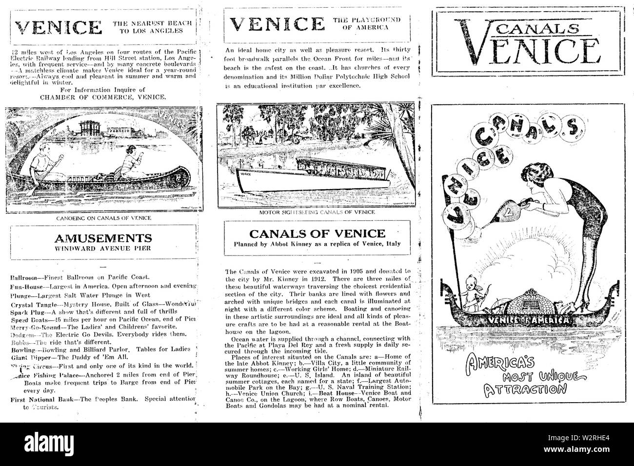 Canali Venezia d'America il volantino promozionale circa 1920 il lato 2 Foto Stock