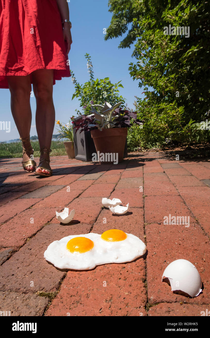 L'espressione "è abbastanza caldo per friggere uova su un marciapiede' è usato durante una ondata di caldo, STATI UNITI D'AMERICA Foto Stock