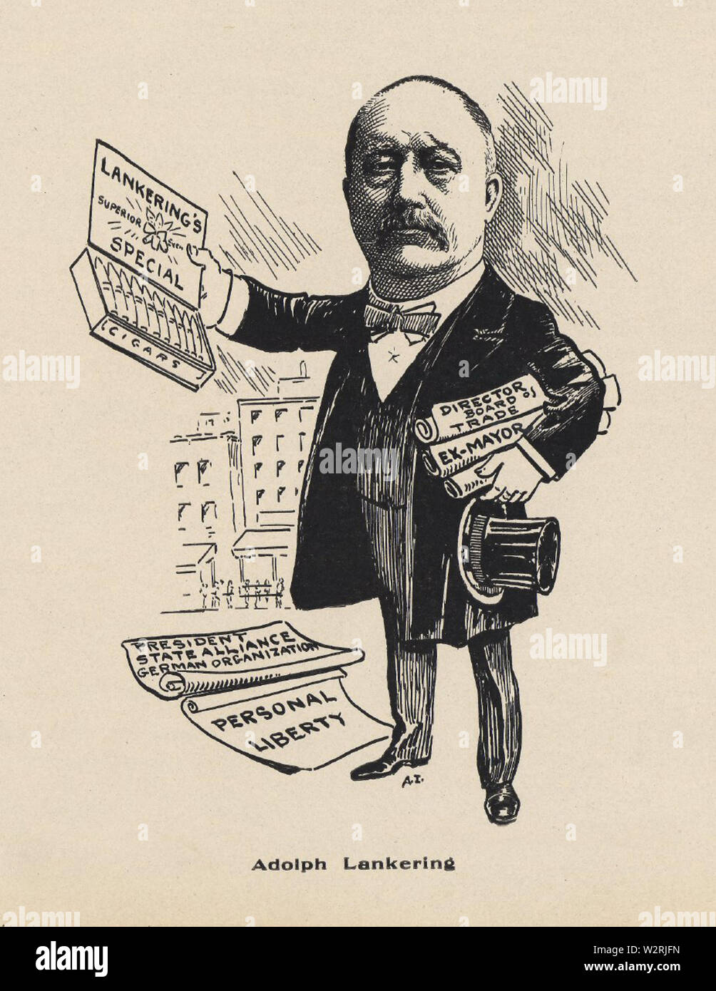 La caricatura di Adolph Lankering circa 1909 Foto Stock
