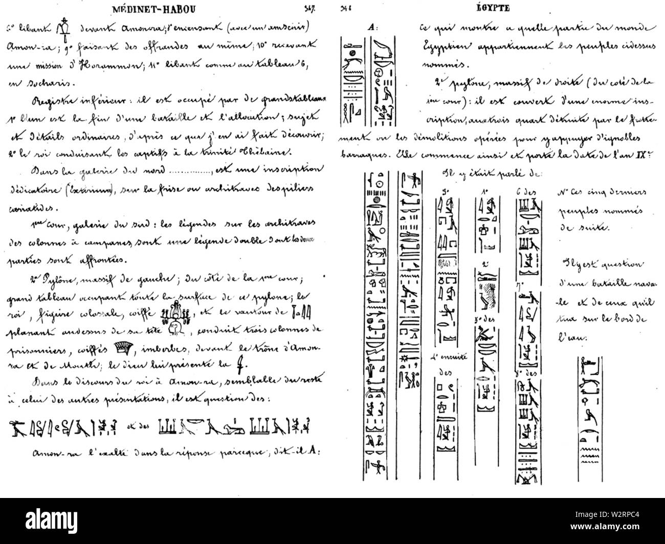 Champollion della descrizione dei popoli denominato sul secondo pilone a Medinet Habu Foto Stock