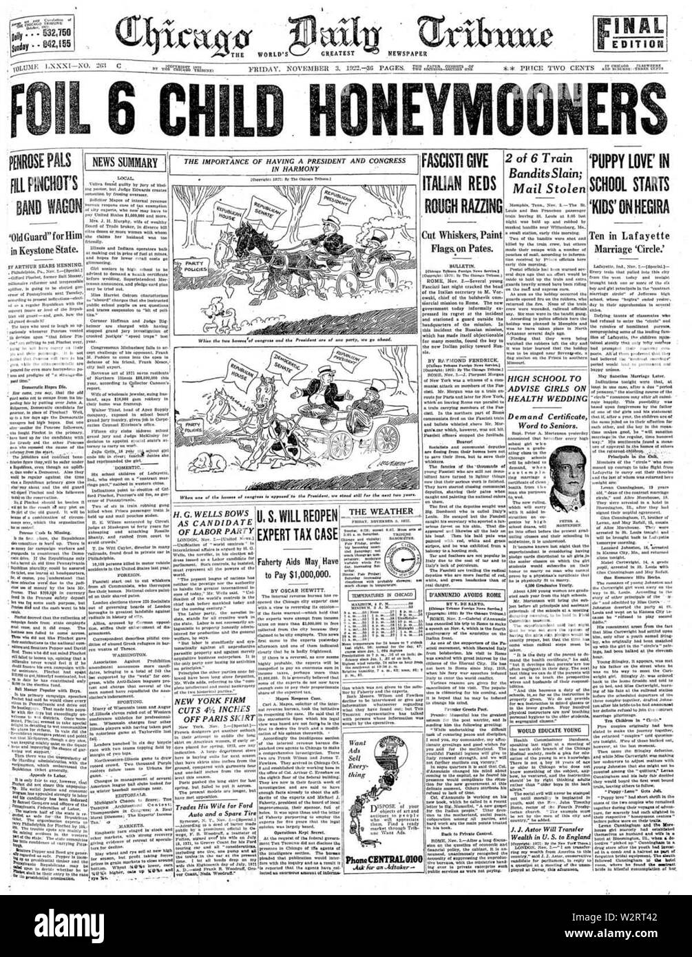 Quotidiano Chicago Tribune 11 03 1922 Foto Stock