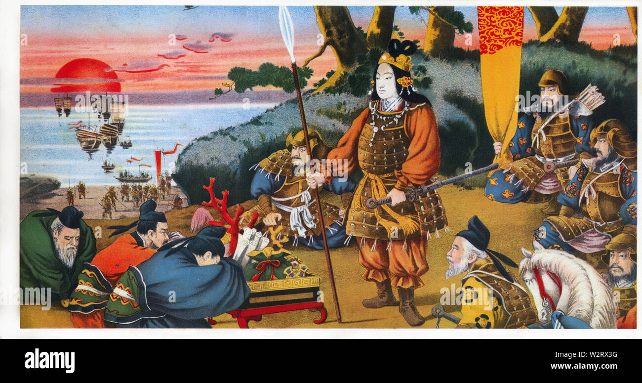 [ 1930 Giappone - Imperatrice Jingu ] - Storia stampa mostra Imperatrice Jingu (Jingu Tenno), noto anche come imperatrice-jingu consort (Jingu Kogo), una leggendaria imperatrice giapponese ha detto di aver vissuto da 169 a 269. Foto Stock