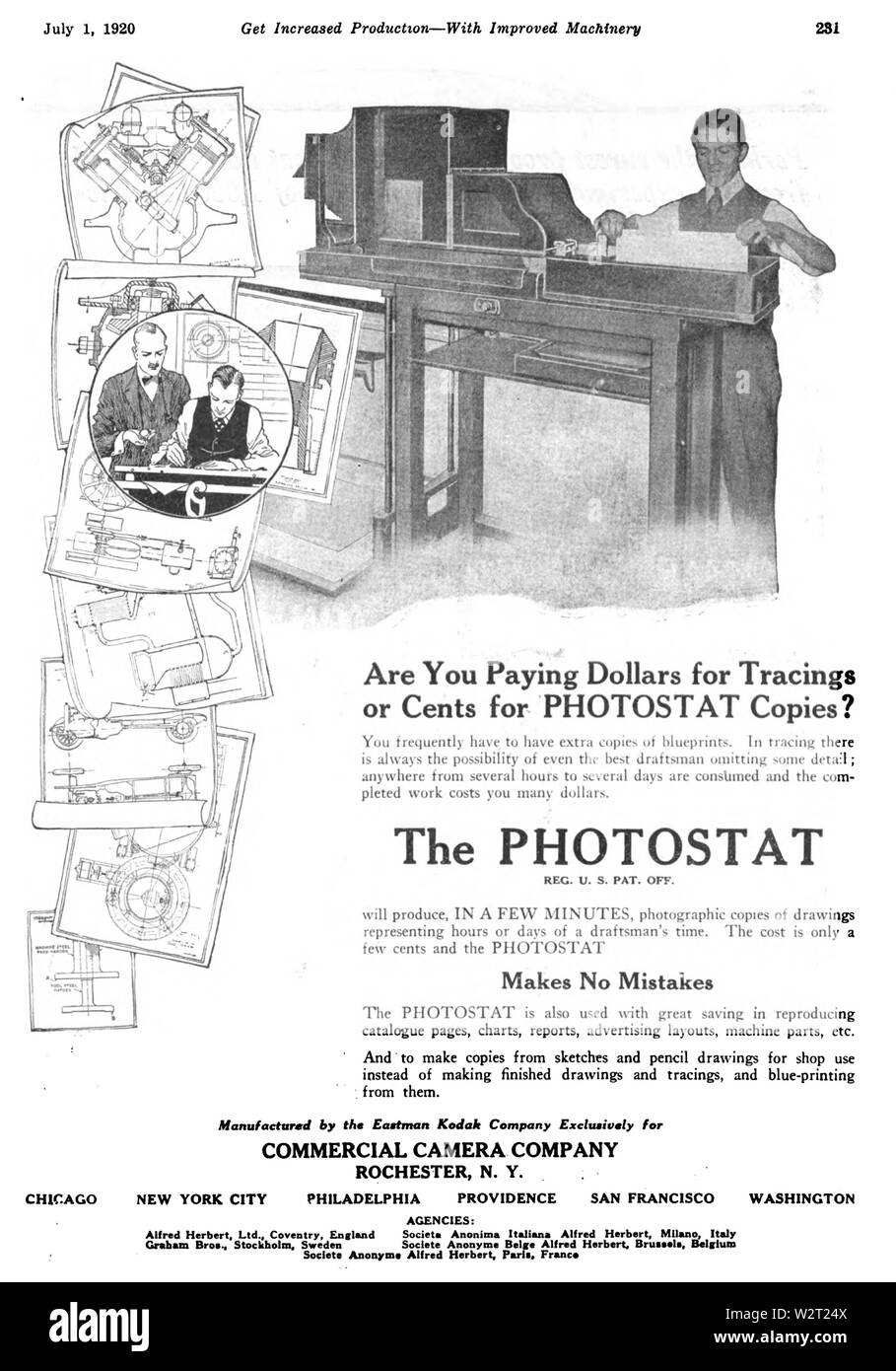 Fotocamera commerciale azienda Photostat annuncio in American Machinist 1920-07-01 Foto Stock