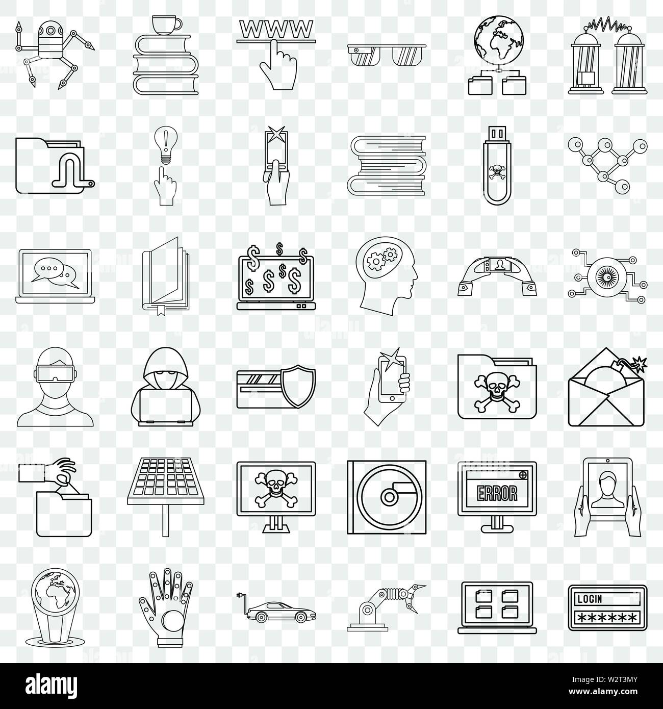 Unità Flash set di icone di stile di contorno Illustrazione Vettoriale