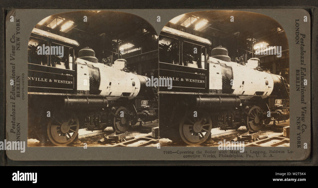 Copertura della caldaia con magnesia in ritardo locomotiva Baldwin funziona, Philadelphia, PA, Stati Uniti d'America, da Robert N Dennis raccolta di vista stereoscopica Foto Stock