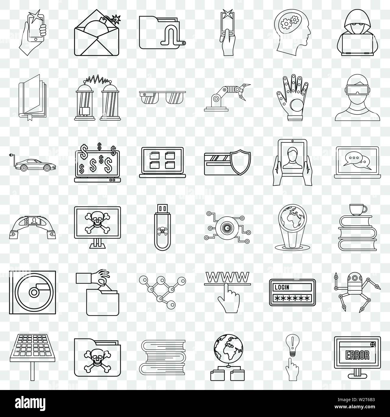 File set di icone di stile di contorno Illustrazione Vettoriale