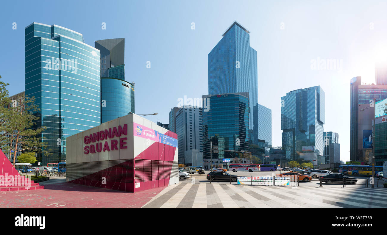 Gangnam Square, Central Seoul, Corea del Sud, panoramica vista giorno Foto Stock