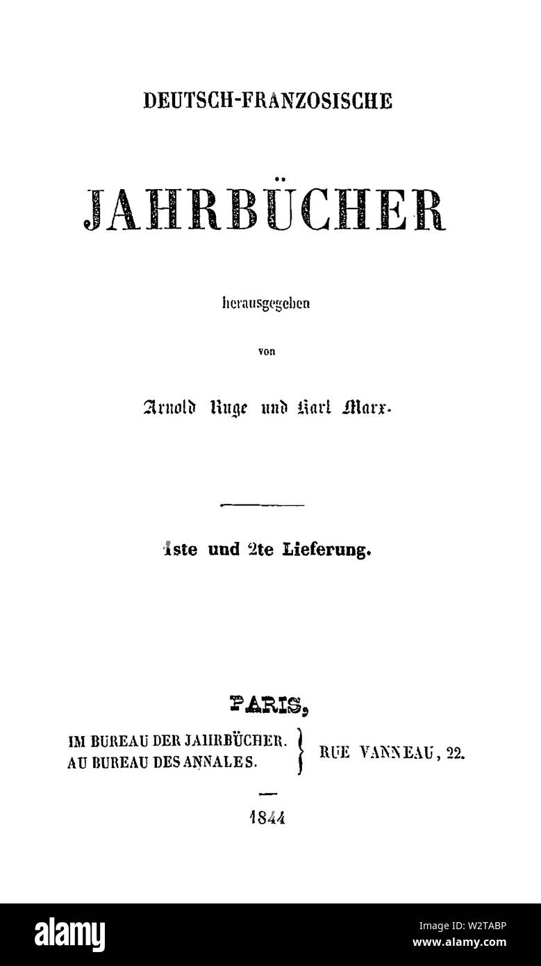 Deutsch-Französische Jahrbücher 1844 Titel Foto Stock