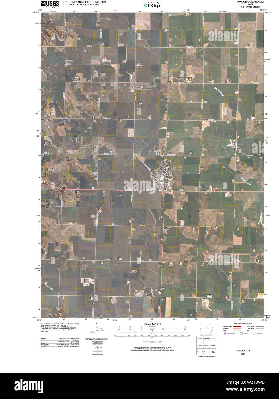 USGS mappe TOPO Iowa IA Inwood 20100525 TM il restauro Foto Stock