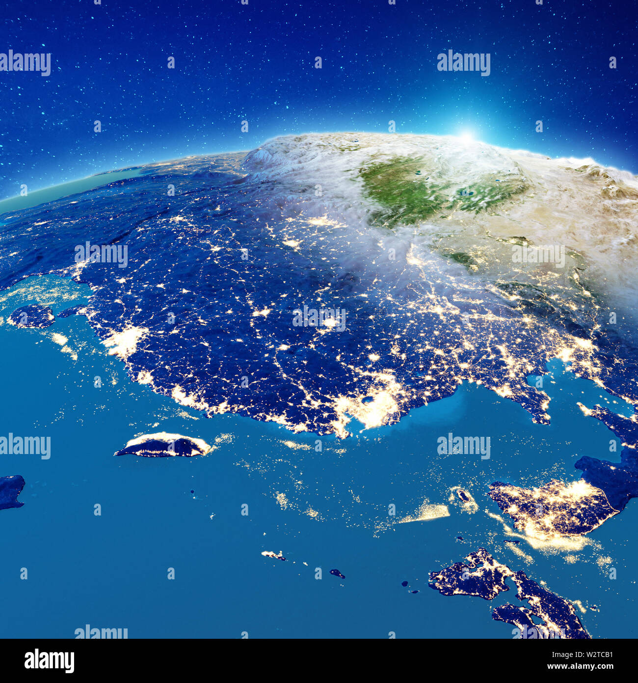 La Cina e la Corea del Sud durante la notte Foto Stock