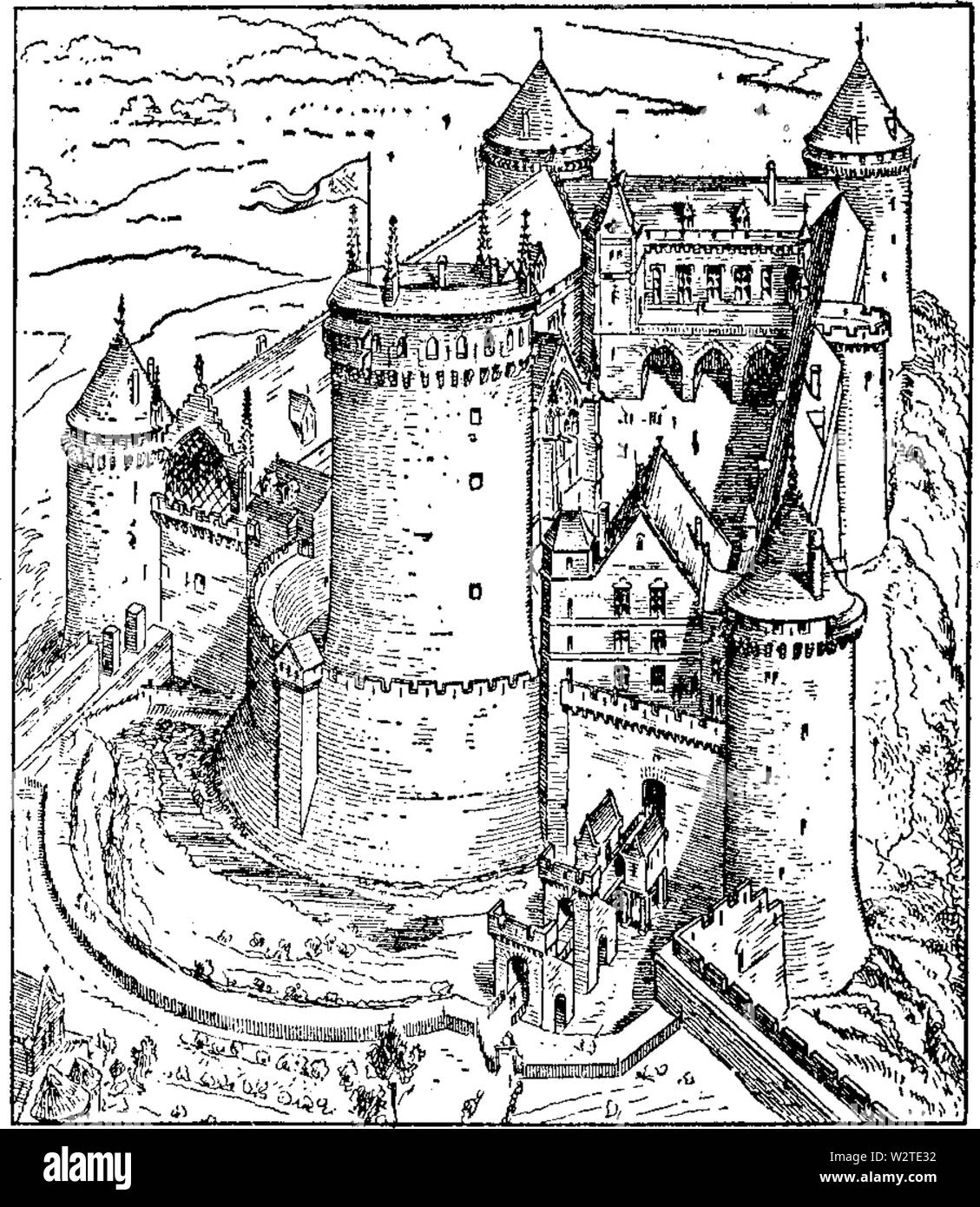 Disegno del castello di Coucy Foto Stock