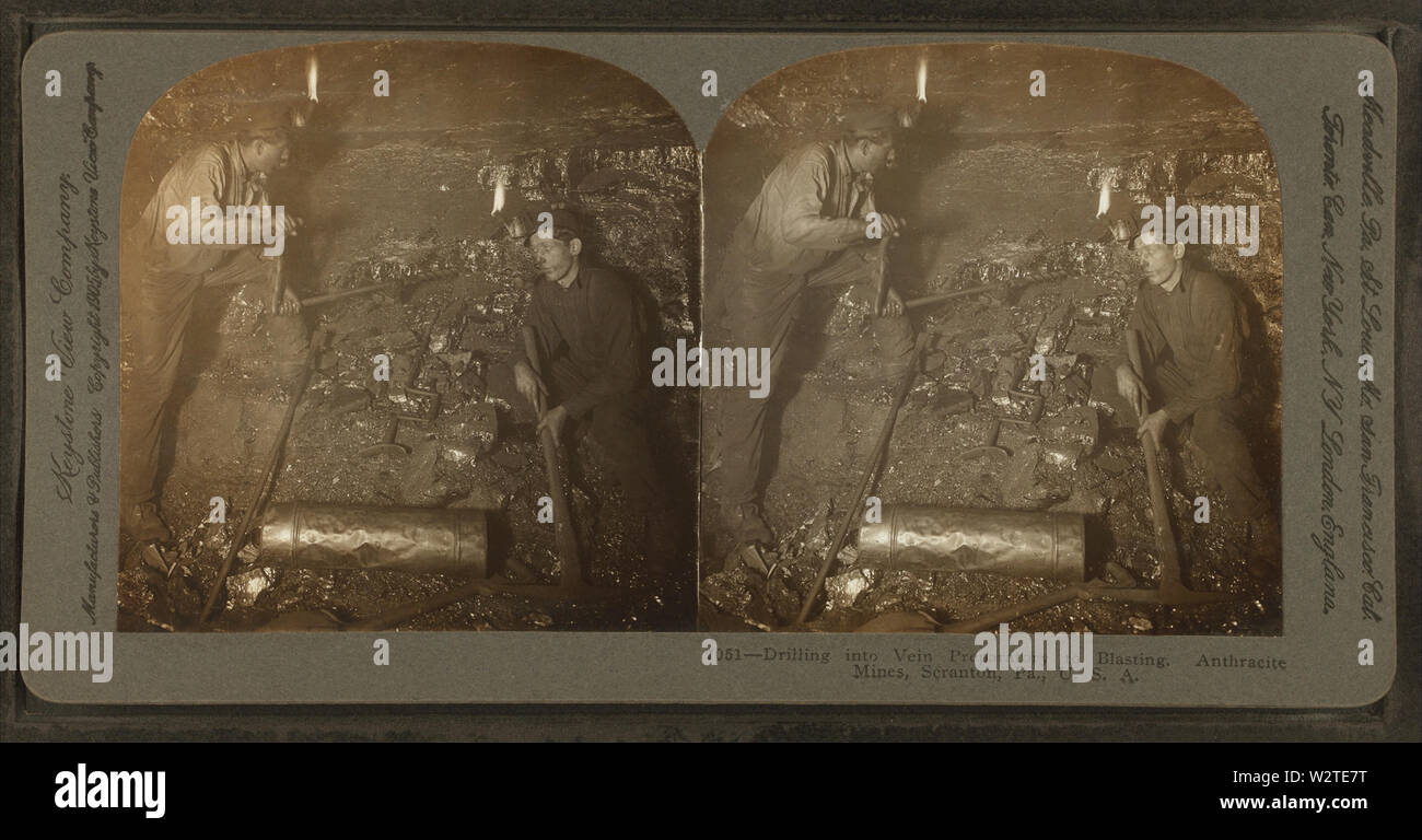 La perforazione in una vena preparatori per la sabbiatura, miniere di antracite, Scranton, PA, Stati Uniti d'America, da Robert N Dennis raccolta di vista stereoscopica Foto Stock