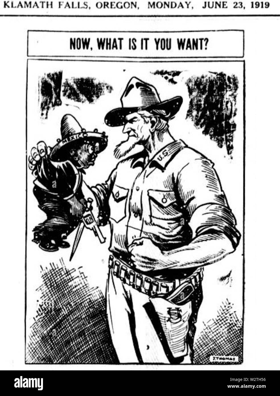 Editorial cartoon circa le forze USA durante la Battaglia di Ciudad Juarez 1919 Foto Stock