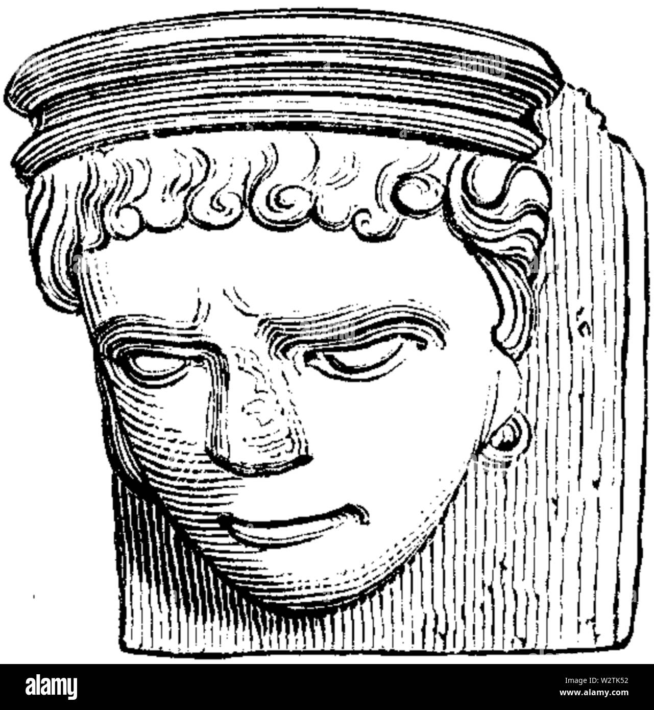 Svenska: En av valvkonsolerna i det tidigare unggotiska koret ho Skara domkyrka. Den finlandesi nu istället utställd på Västergötlands museo. Foto Stock