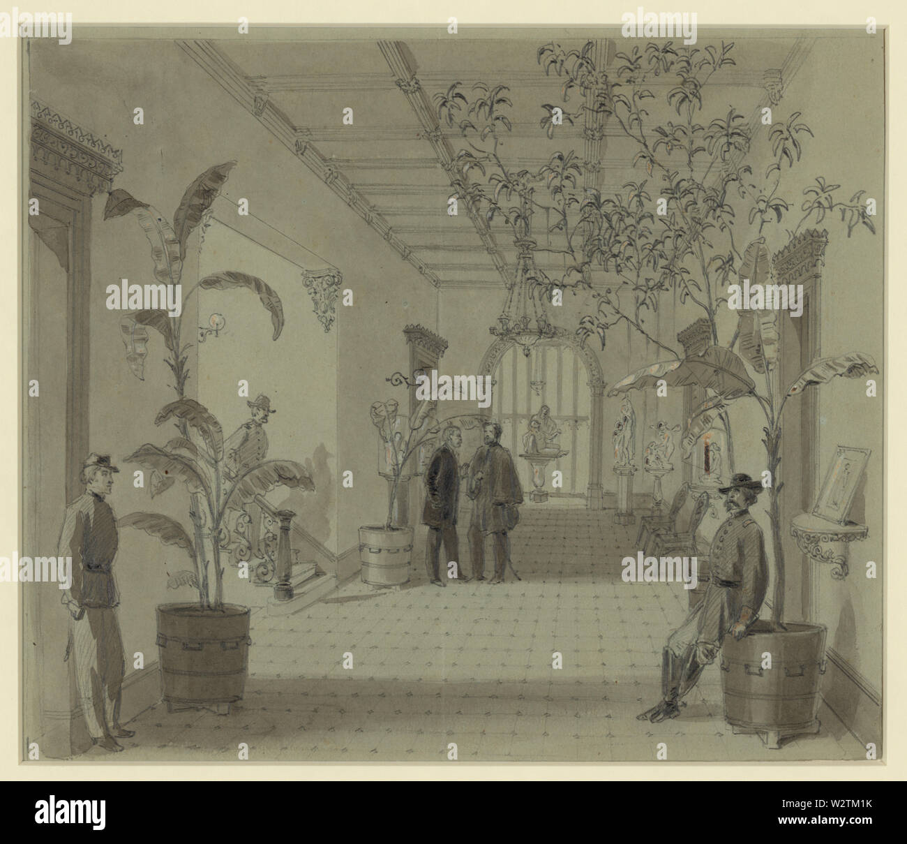 Hall di entrata del signor Chas. Green House, Savannah Ga, ora occupata come capo quarti da Gen Sherman da William Waud, questo è il suo disegno originale, che è stata adattata in una incisione di Harper's Weekly il 21 gennaio 1865 il problema. Il controllo ortografico è determinata sulla base di Waud la nota originale per il nome del lavoro: Foto Stock