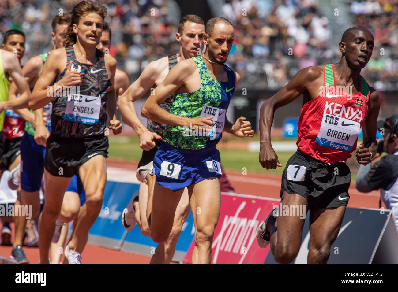 CALIFORNIA - USA - 30 giugno 2019: Craig Engels e Brahim Kaazouzi concorrenti negli uomini 1 miglio Bowerman gara presso la IAAF Diamond League Prefontaine Cl Foto Stock