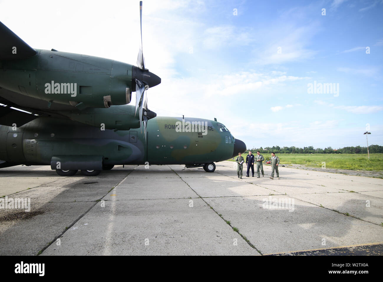 Bucarest, Romania - 22 Maggio 2019: Lockheed C-130 Hercules militare aereo cargo sul il Romanian Air Force novantesimo Airlift Base. Foto Stock
