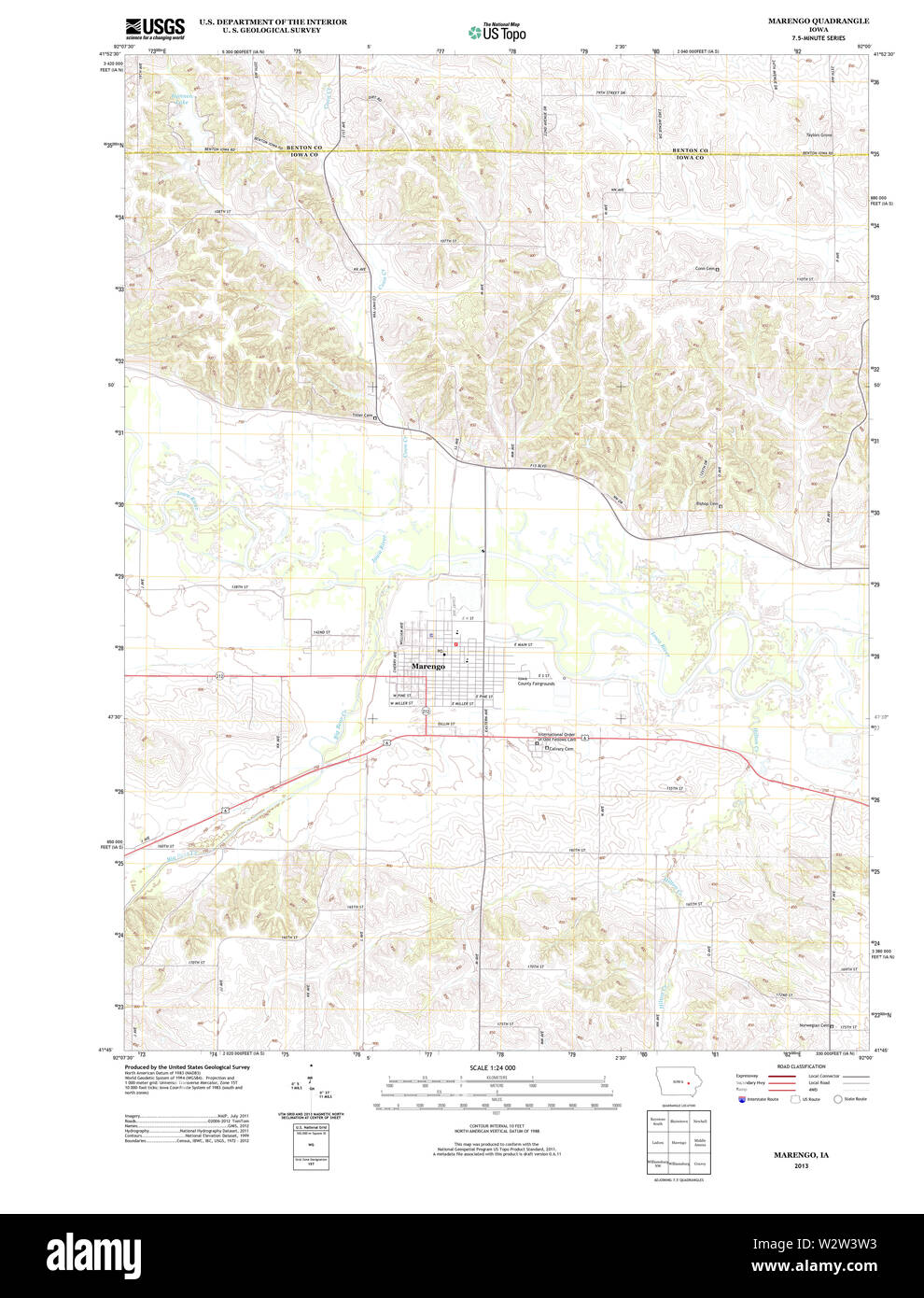 USGS mappe TOPO Iowa IA Marengo 20130411 TM il restauro Foto Stock