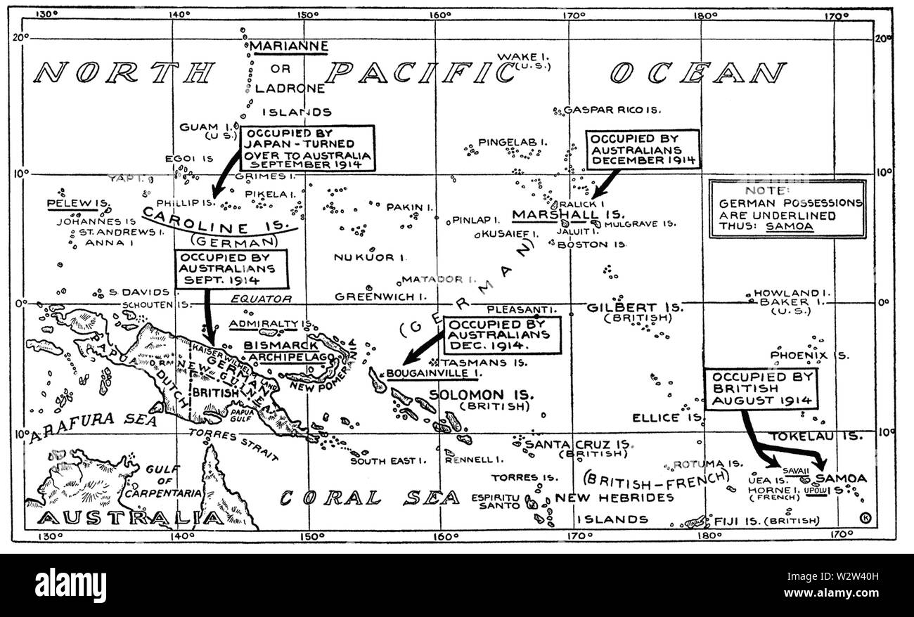 Tedesco colonie Pacifico 1915 Mappa Foto Stock