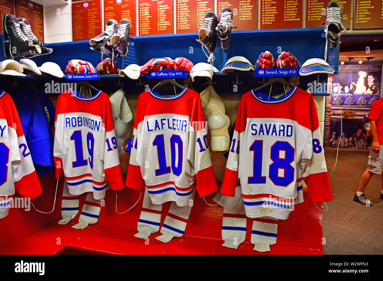 Sezioni del trapiantato Momtreal Canadiens Locker room sul display all'Hockey Hall of Fame di Toronto Foto Stock