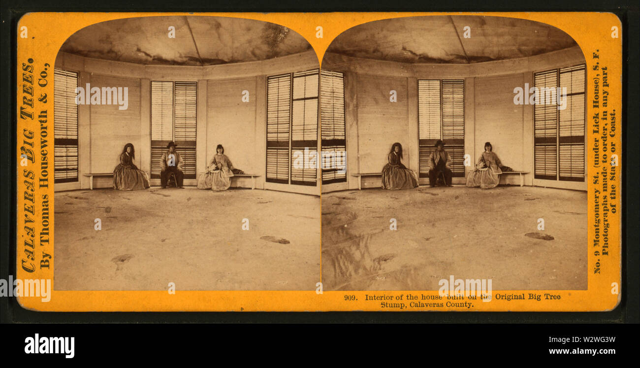 Interno della casa costruita sull'originale grande albero moncone, Calaveras County, da Lawrence & Houseworth 2 Foto Stock