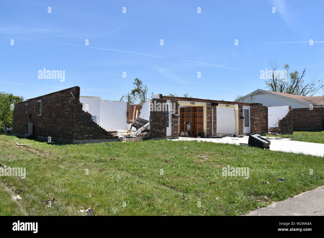 Tornado danno che si è verificato il 27 maggio 2019 negli Accordi di Dayton, Ohio vicinanze Foto Stock