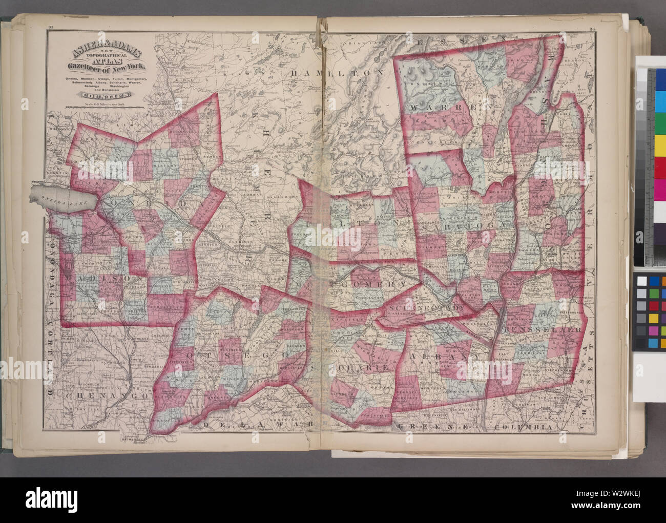 Oneida, Madison, Otsego, Fulton, Montgomery, Schenectady, Albany, Schoharie, Warren, Saratoga, Washington, e contee Rensselaer; Atlanti degli Stati Uniti / New York / New atlante topografico e dizionario geografico di New York, comprendente una vista topografica delle diverse regioni dello stato, ... compresi ... mappa degli Stati Uniti e territori ... Compilato da le ultime osservazioni astronomiche, indagini ufficiali e i record degli Stati Uniti e territori ... Foto Stock