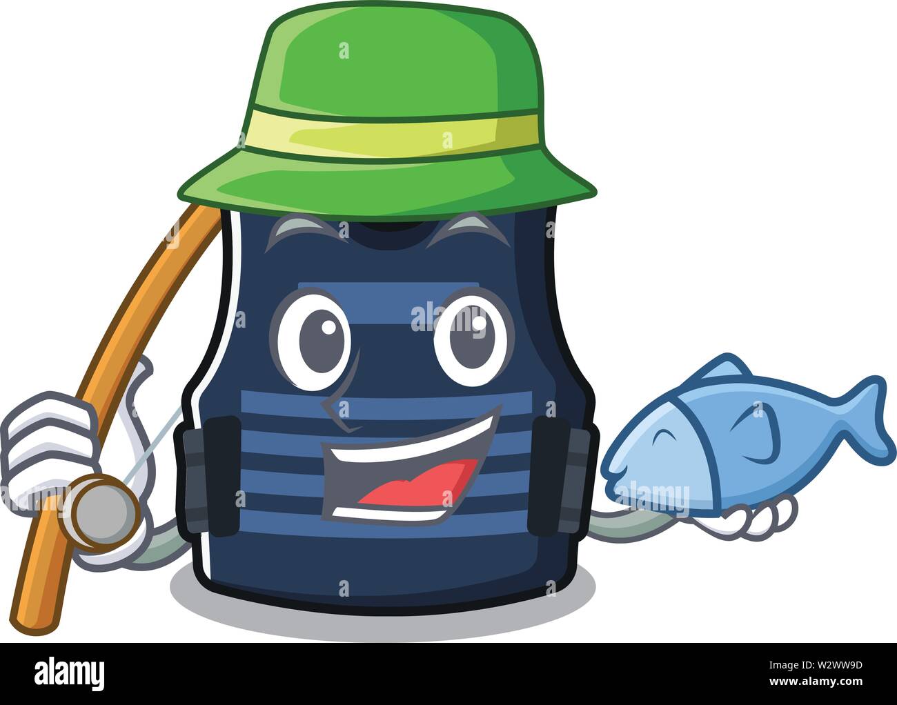 Pesca giubbotto bulletprof appendiabiti sulla parete di caratteri Illustrazione Vettoriale