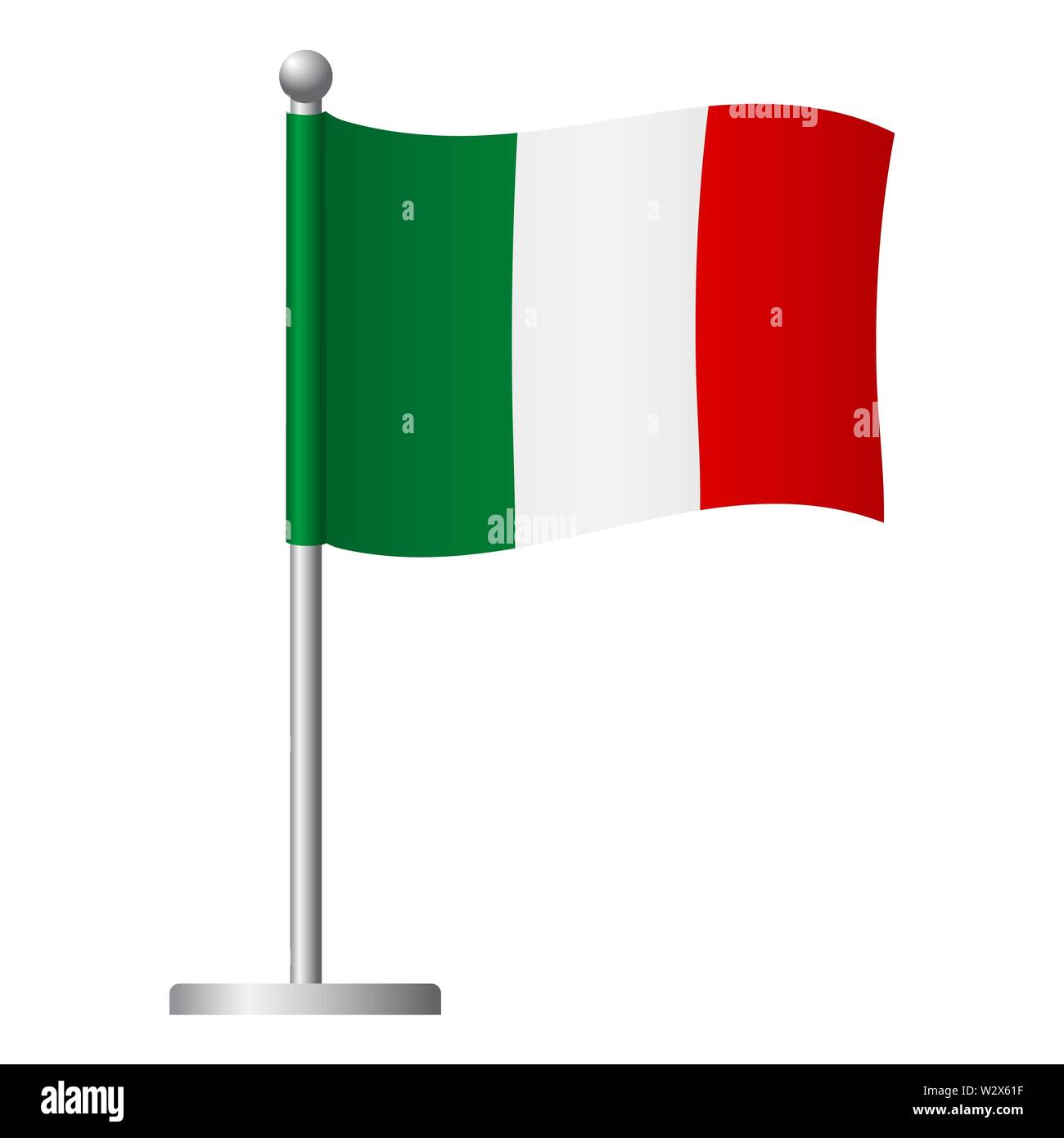 Bandiera dell'Italia in pole. Pennone di metallo. Bandiera nazionale di illustrazione in Italia Foto Stock
